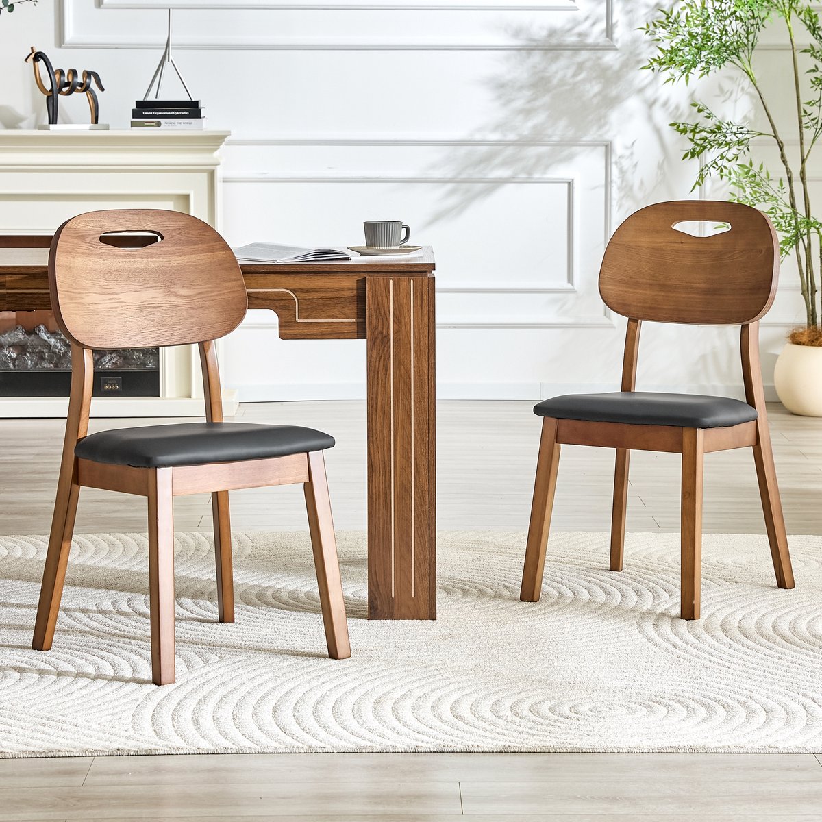 Eetkamerstoelen - Set van 2 - Gestoffeerde Stoel - Keukenstoel - Woonkamerstoel - Stoel voor Eetkamer en Keuken - Zwart