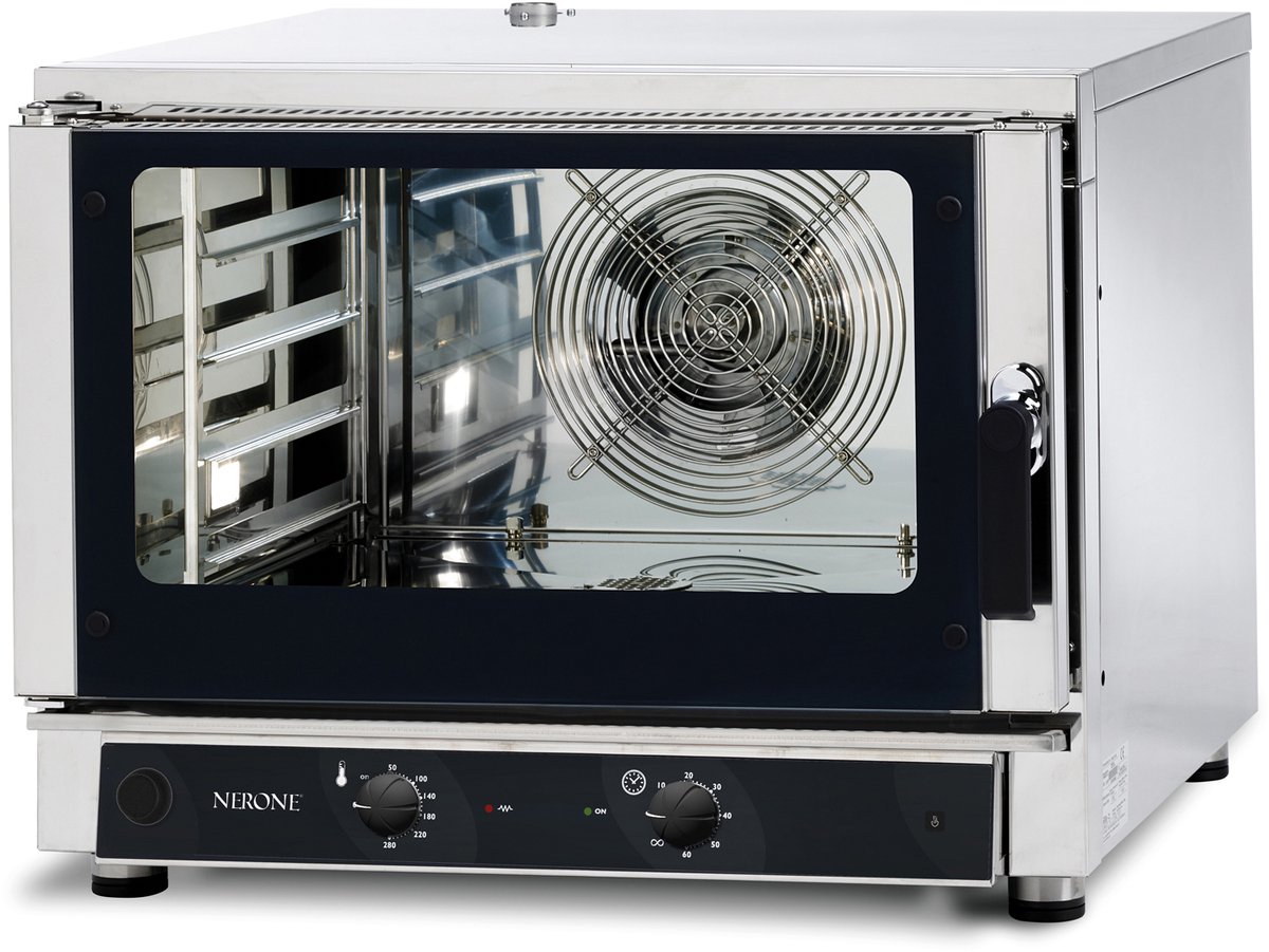 SARO hetelucht-combinatieoven met stoombevochtiging model MID 4, Zwart, Zilver