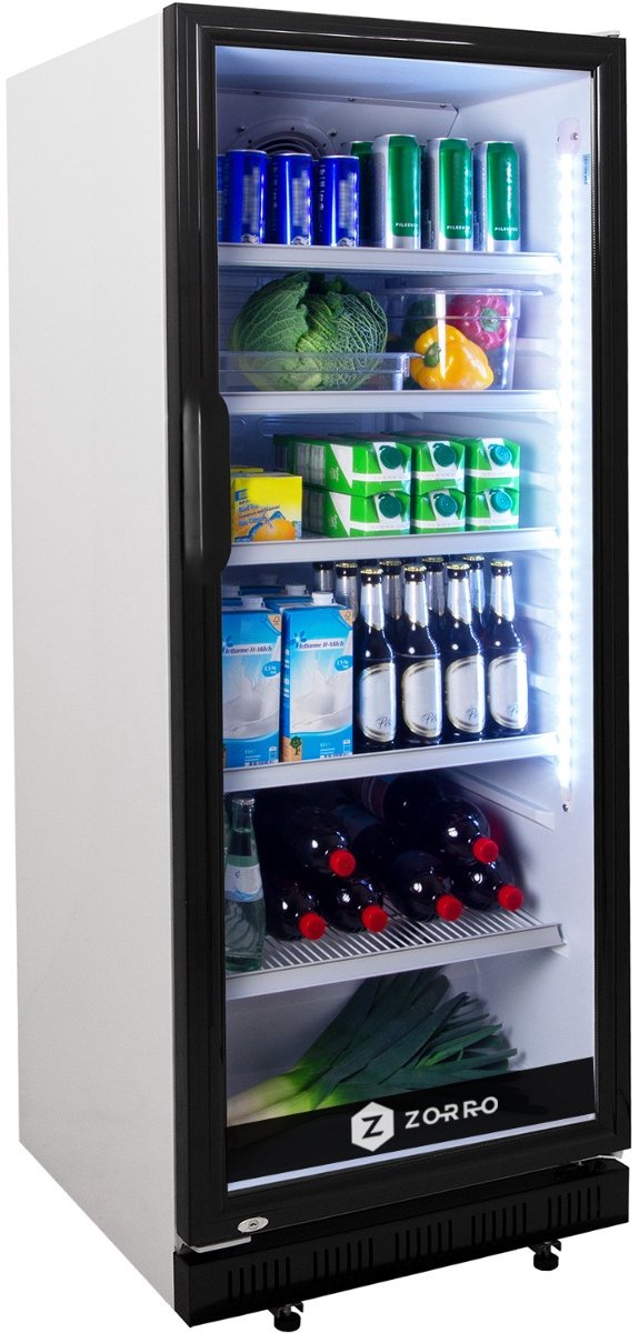 ZORRO Drankkoelkast ZK 310 | Wit/Zwart met glasdeur | 310 liter