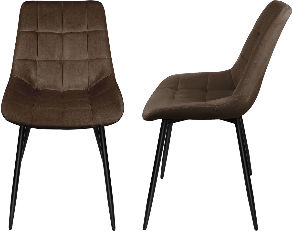 PIPIPOXER Eetkamerstoel - Set van 2 -Industrieel-Gestoffeerde Stoelen -Fluwelen - Metalen Poten-Draagvermogen 120 kg-bruin
