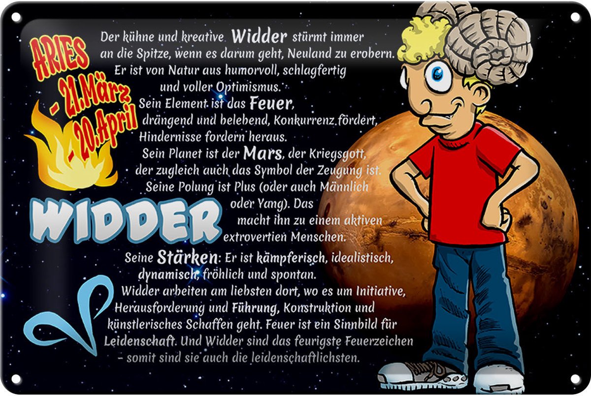 Blechschild Sternzeichen 30x20cm Widder Planet Mars
