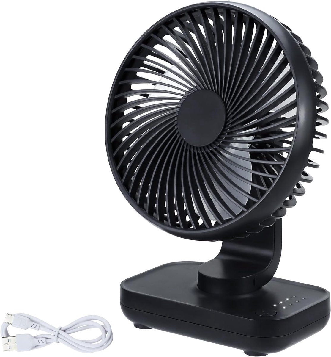 Solvix tafel ventilator geluidloos - USB Bureauventilator - Zwart - 4 Instellingen - Oplaadbare 4000mAh Batterij - Voor Thuis en Buitenshuis