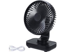 Solvix tafel ventilator geluidloos - USB Bureauventilator - Zwart - 4 Instellingen - Oplaadbare 4000mAh Batterij - Voor Thuis en Buitenshuis