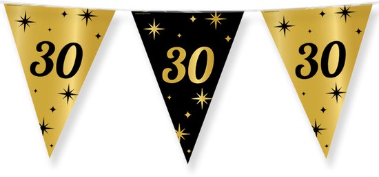 Gouden vlaggenlijn met zwarte '30' en sterren, 10 meter.