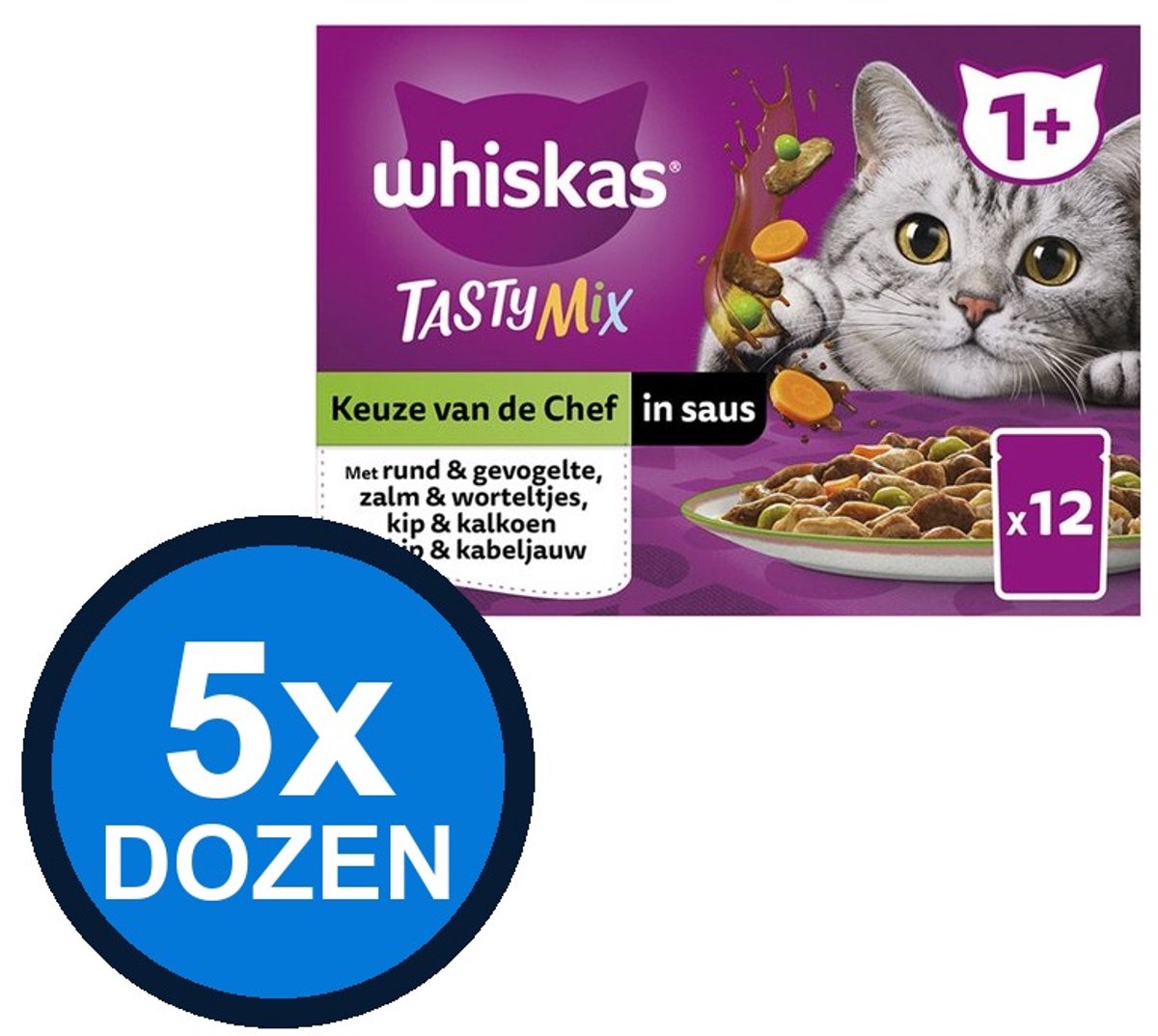 Whiskas Whiskas - 1+ Pouch Adult Saus Selectie Van De Chef Multipack (12x85g) - Kattenvoer Natvoer - 1.02 kg