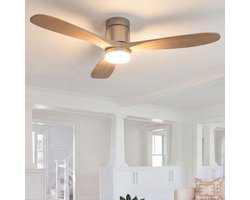 Plafondventilator met Lamp en Afstandsbediening – Houten Bladen – Stil 6 Snelheden & LED (3000-6500K)
