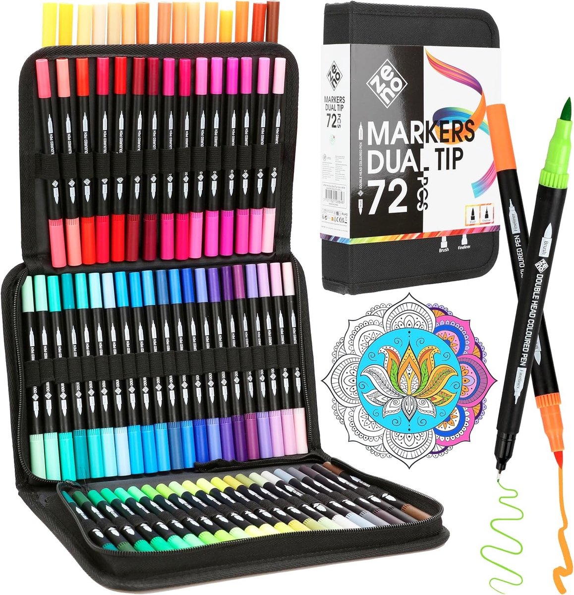 Dual Tip Marker Set - Waterbasis - Levendige Kleuren - Premium Opbergkoffer - Voor Kunstenaars en Creatieve Geesten