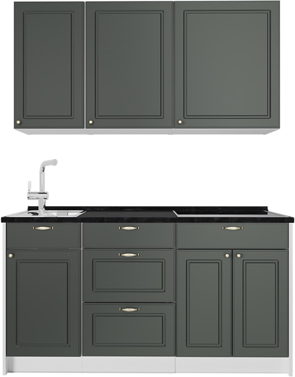 Vicco Eenpersoonskeuken Fame-Line, Groen-Goud Landhuis/Wit, 150 cm, WB Antraciet