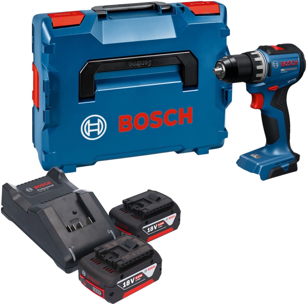 Bosch GSR 18V-52 Professional accuboormachine 18 V 70 Nm borstelloos + 2x accu 5,0 Ah + oplader + L-Boxx