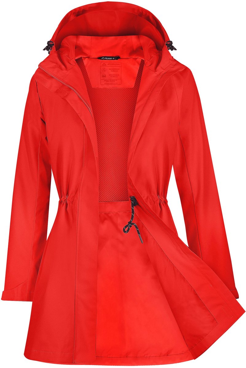 OLOEY Lange regenjas dames trenchcoat ademende tussenjas met winddichte afwerking Rood
