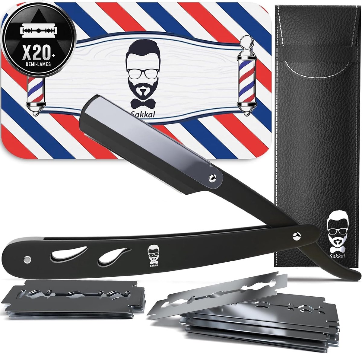Scheermes Set - Leder Etui - 20 Halve Messen - Professioneel - Voor Mannen