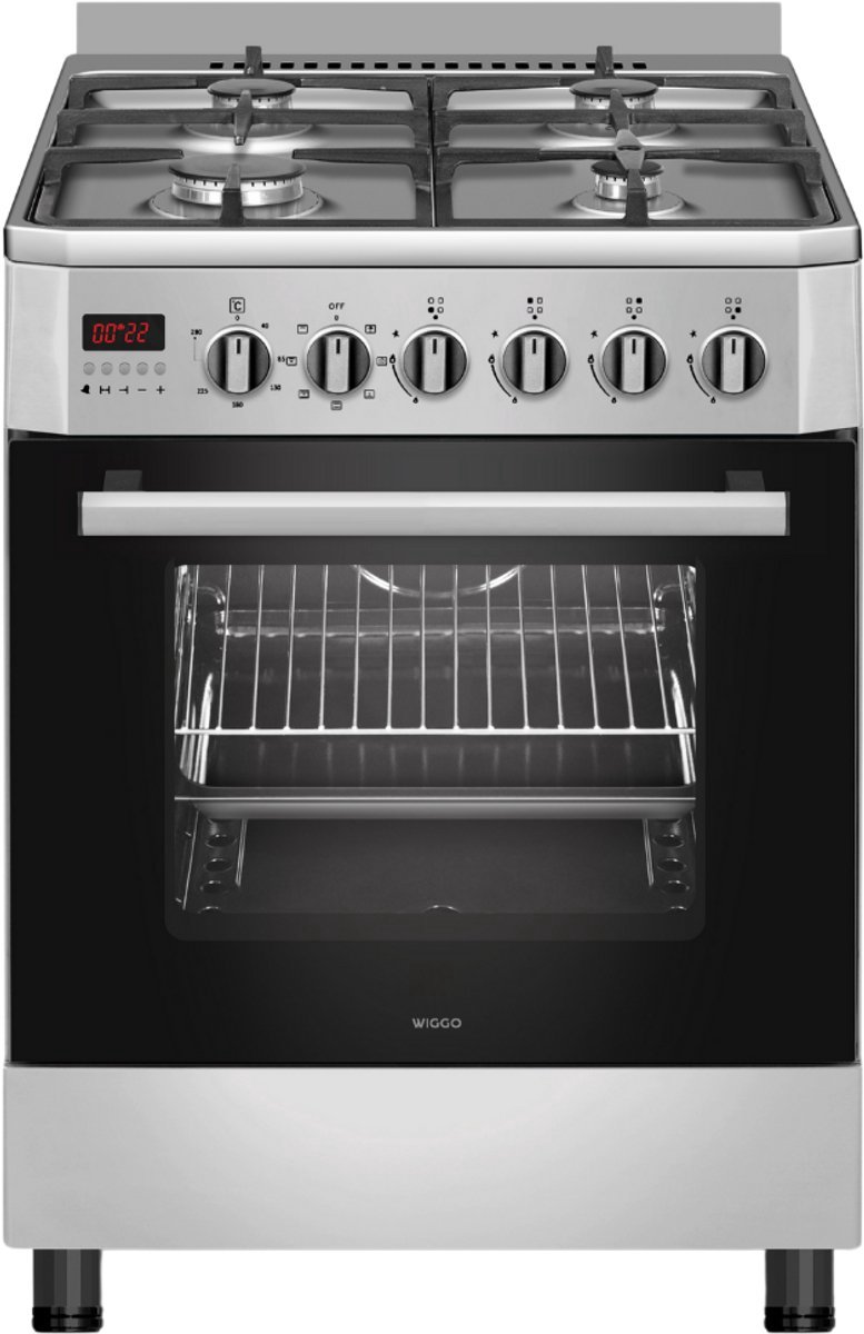 Bol.com Wiggo - WO-E609R(XX) - Vrijstaand - Gasfornuis - Serie 9 - 60 cm - 66 Liter - 4 pitten - Energieklasse B - 5 jaar garant... aanbieding