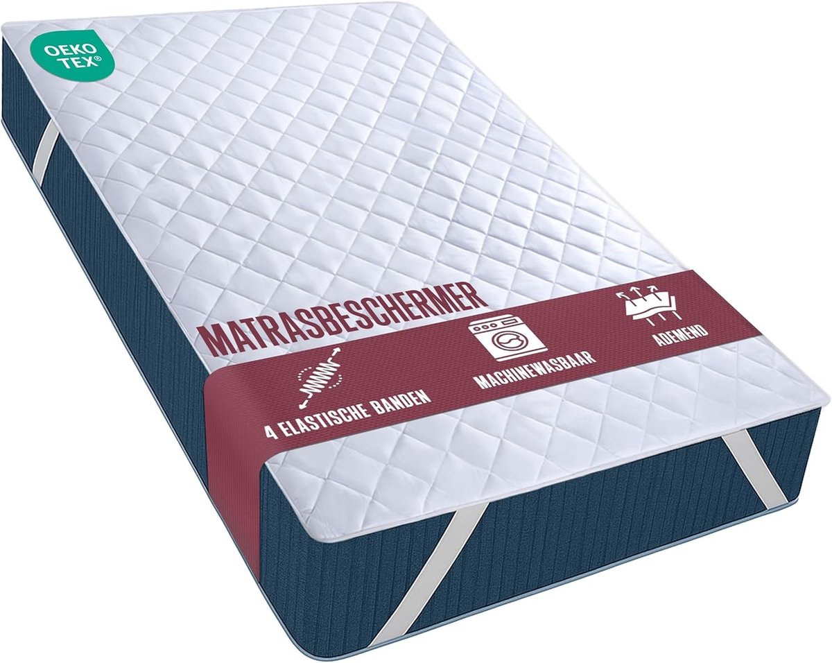 Matrasbeschermer - Wit - Gewatteerd - Elastische Hoekbanden tot 30 cm - Voor Matrassen 90x200 cm
