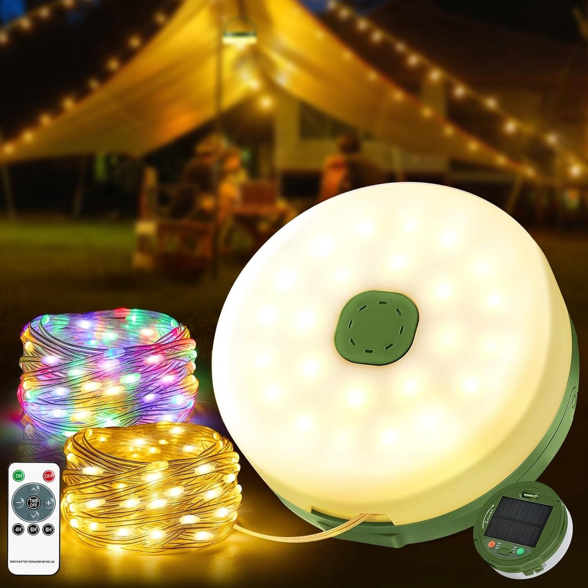 Campinglichtsnoer - Waterdicht - Oprolbaar en USB-oplaadbaar - Met 13 verlichtingsmodi - Voor Buiten en Tuin