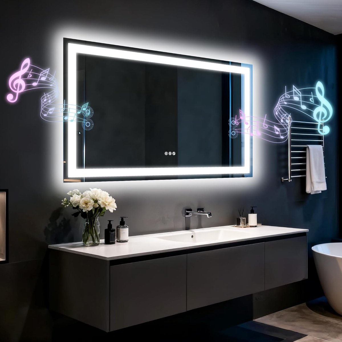 Badkamerspiegel met Verlichting - Gehard Glas - Dimbare Verlichting - Bluetooth Luidsprekers - Voor Badkamer