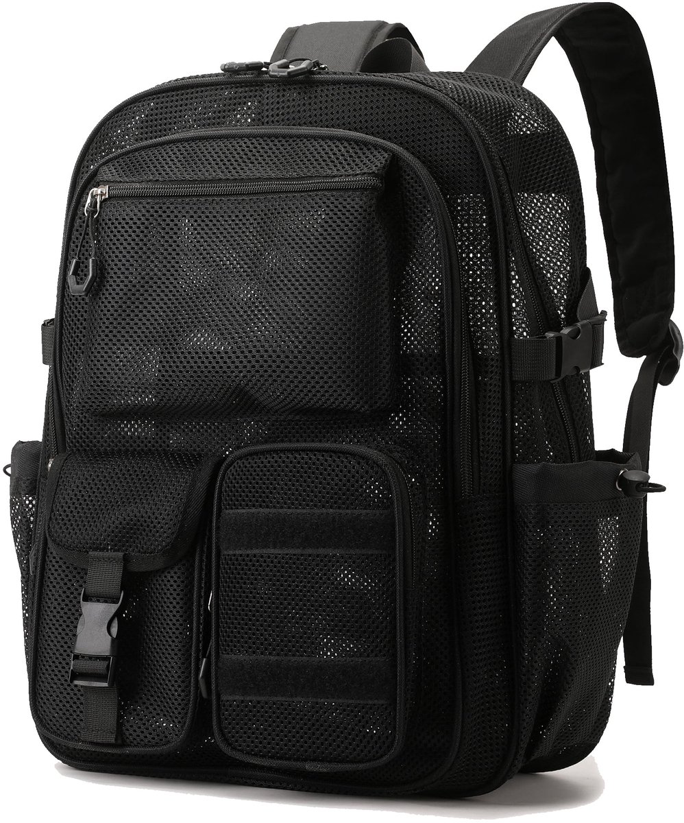 LISM-Rugzak van verdikt mesh, transparante schooltas, geschikt voor school, zwemmen en stranduitjes - zwart