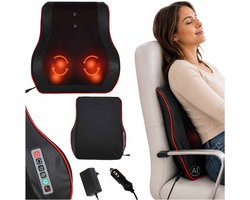 MOZY® - Shiatsu Massageapparaat - Nek en Rug - Zwart - met Warmtefunctie en Vibratie - Nek, Rug, Schouders en Taille - Geschikt voor Thuis en in de Auto - Elektrisch Massagekussen