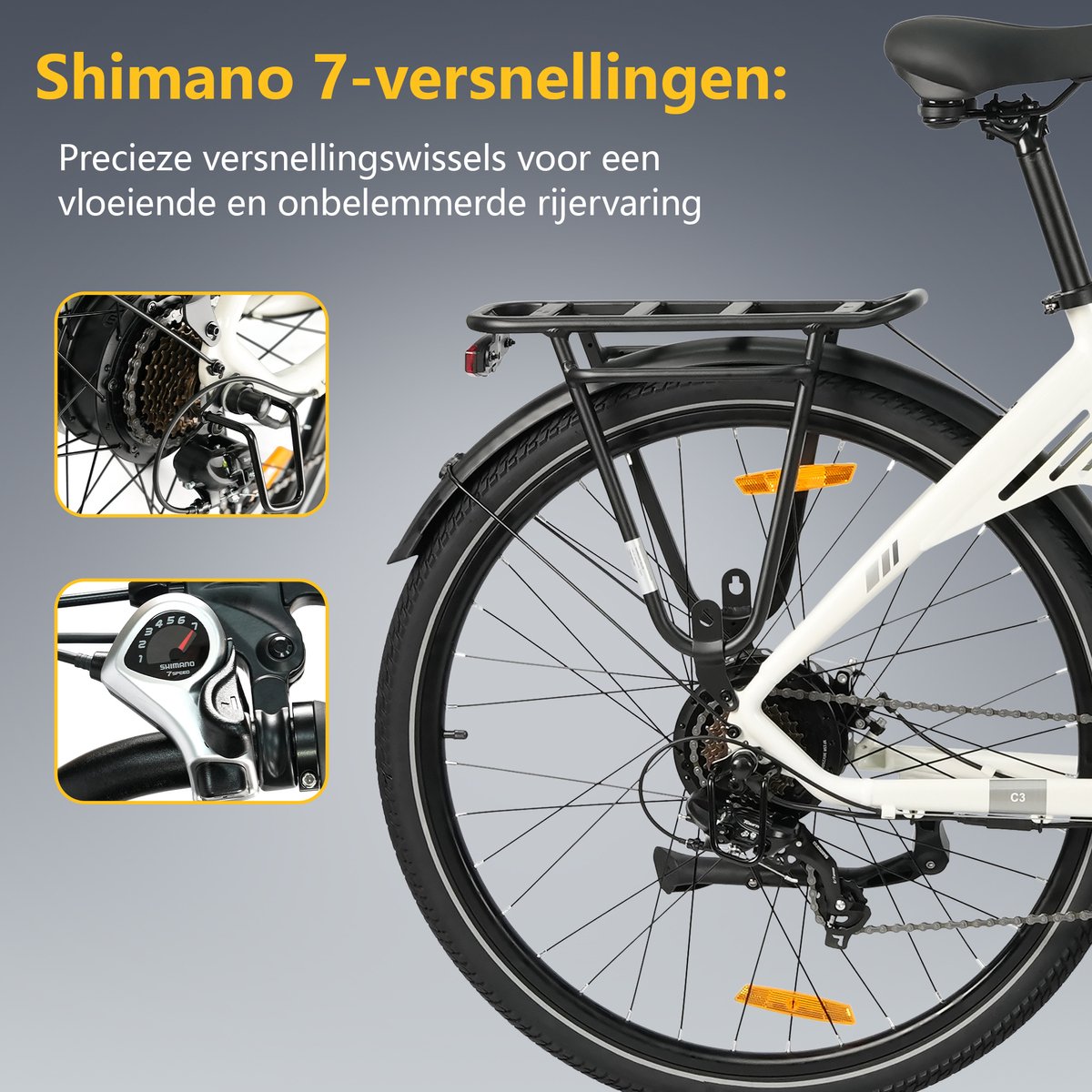 TTGO C3SE E-bike - 25 km/u - 28inch - 80km actieradius - 250W motor - 36V18Ah accu - 52NM - wit thumbnail 5