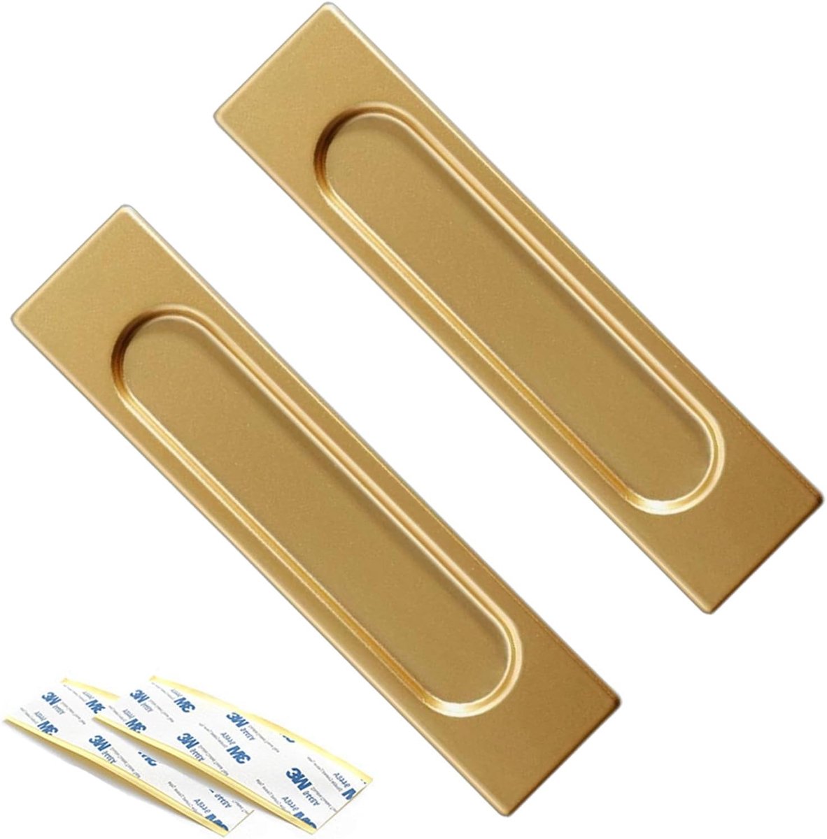 Set van 2 Zelfklevende Haaks Schuifdeurgrepen – Vlakke Inbouwgrepen voor Schuifdeuren, Kasten en Lades – Duurzaam Aluminium in Goud, 149 mm