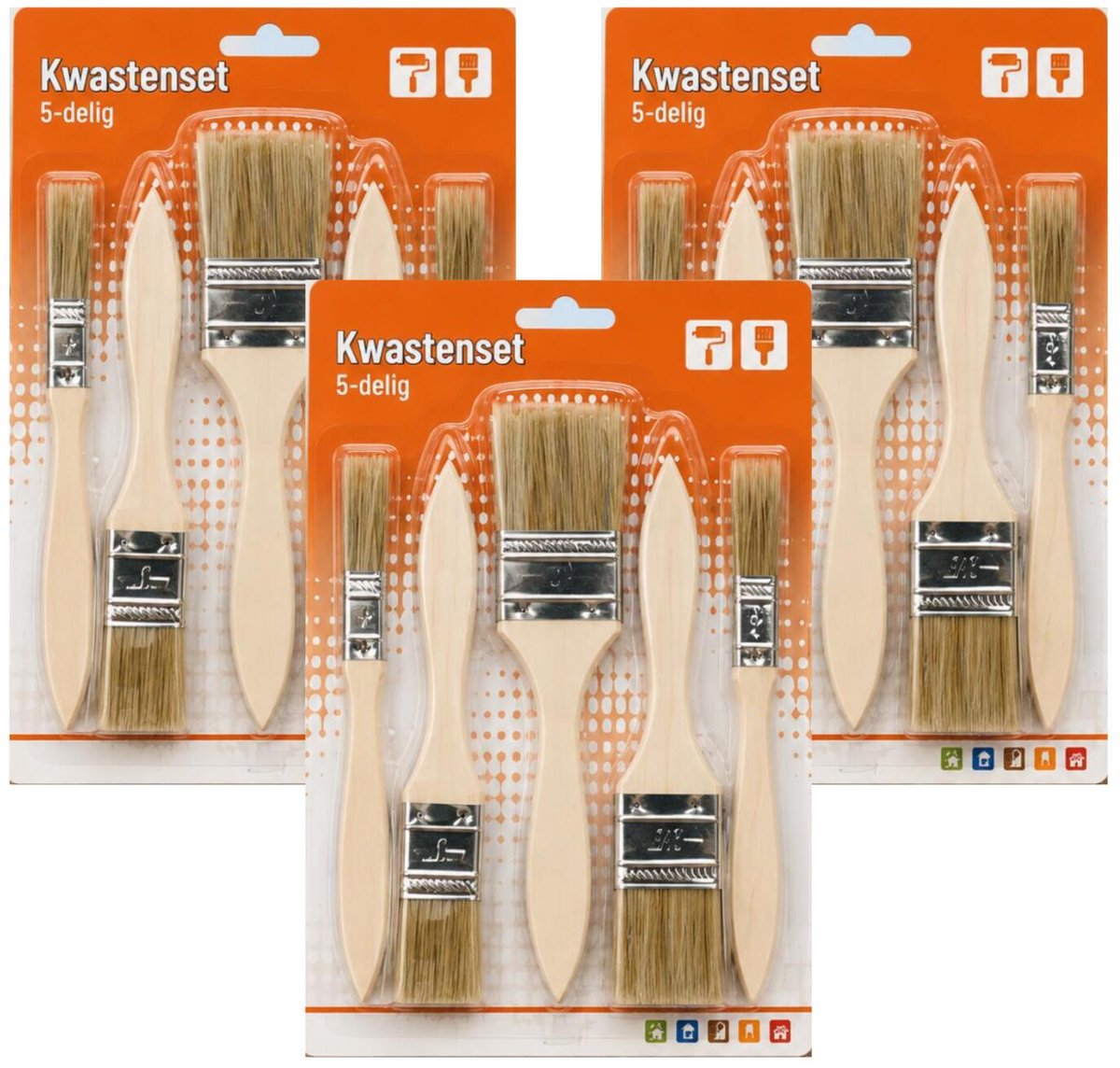 Humbert Kwastenset - 3x - synthetisch - 5-delig - plat - voor verf en lak - verfkwasten - maten 0.5-1-1.5-2-2.5 cm