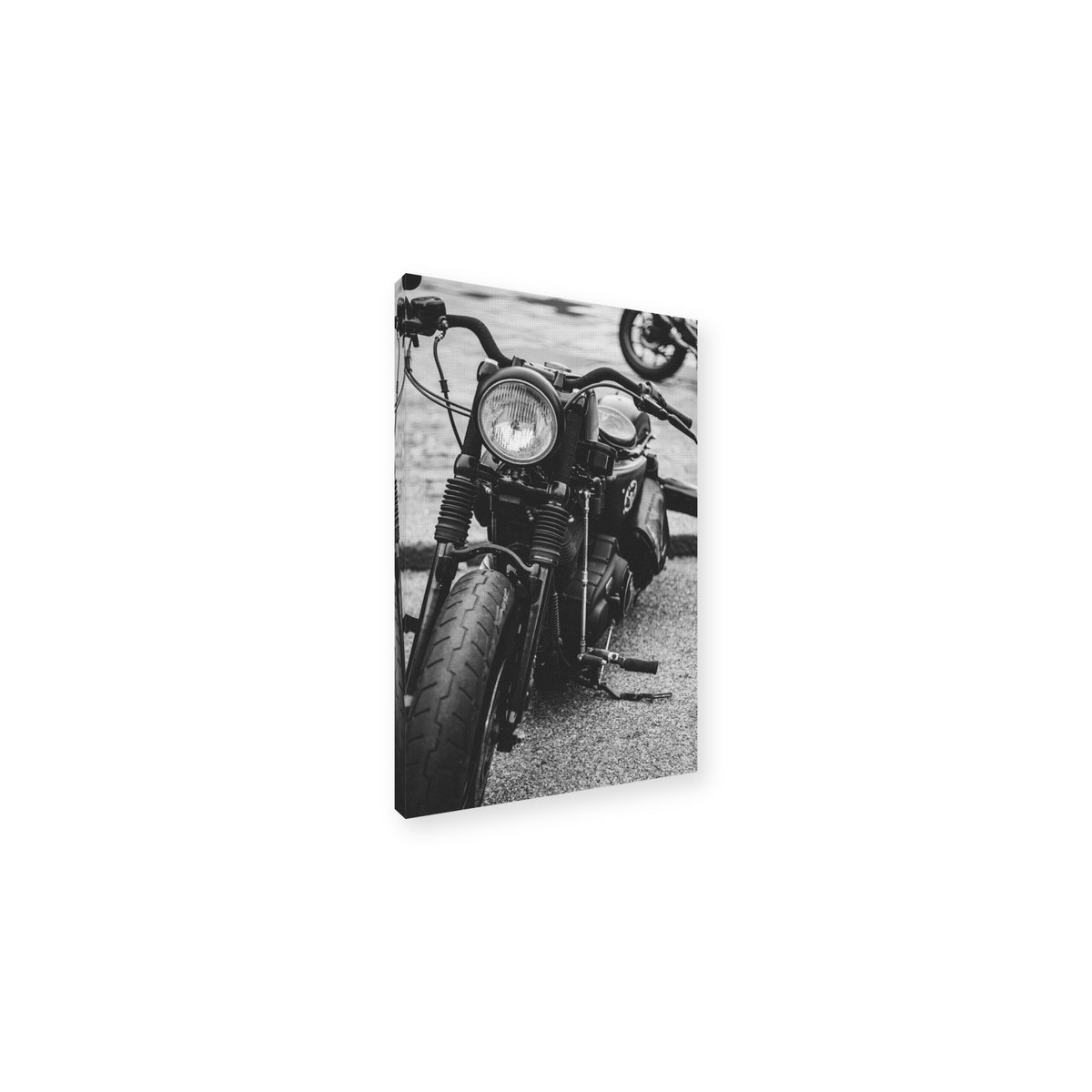 Motorfiets Schilderij 20x30 cm - Canvas op Frame - Zwart Wit Cruiser Wanddecoratie - Vinta