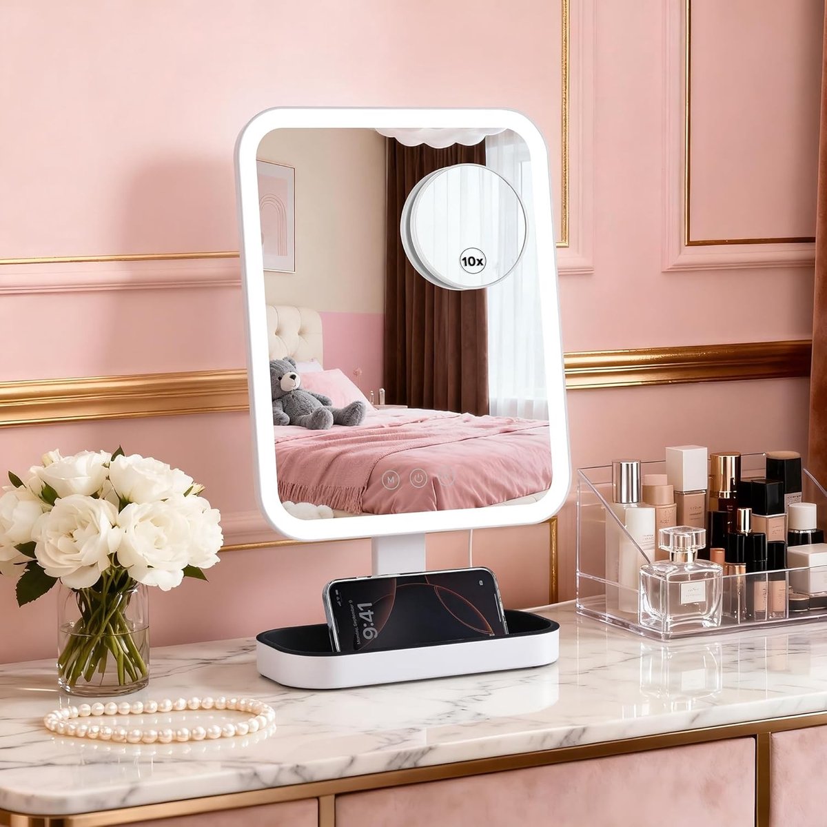 Verlichte Make-upspiegel - Wit - 3 Kleurmodi - Afneembare Vergrotingsspiegel - Voor Dames