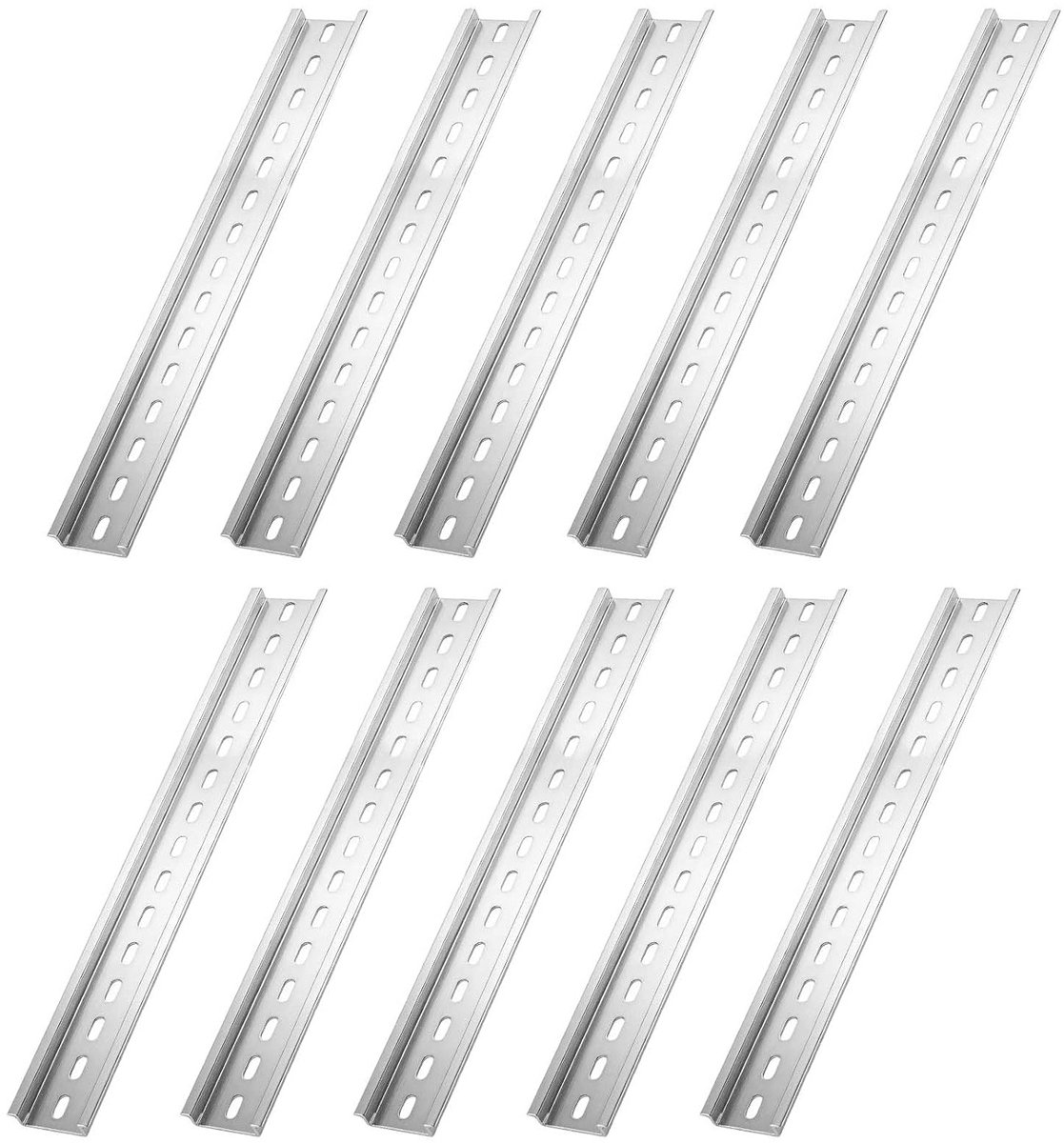 Set van 10 DIN Rails van 30 cm van Aluminium voor Verdeel- en Besturingskasten, Elektrische Installatie en Montage