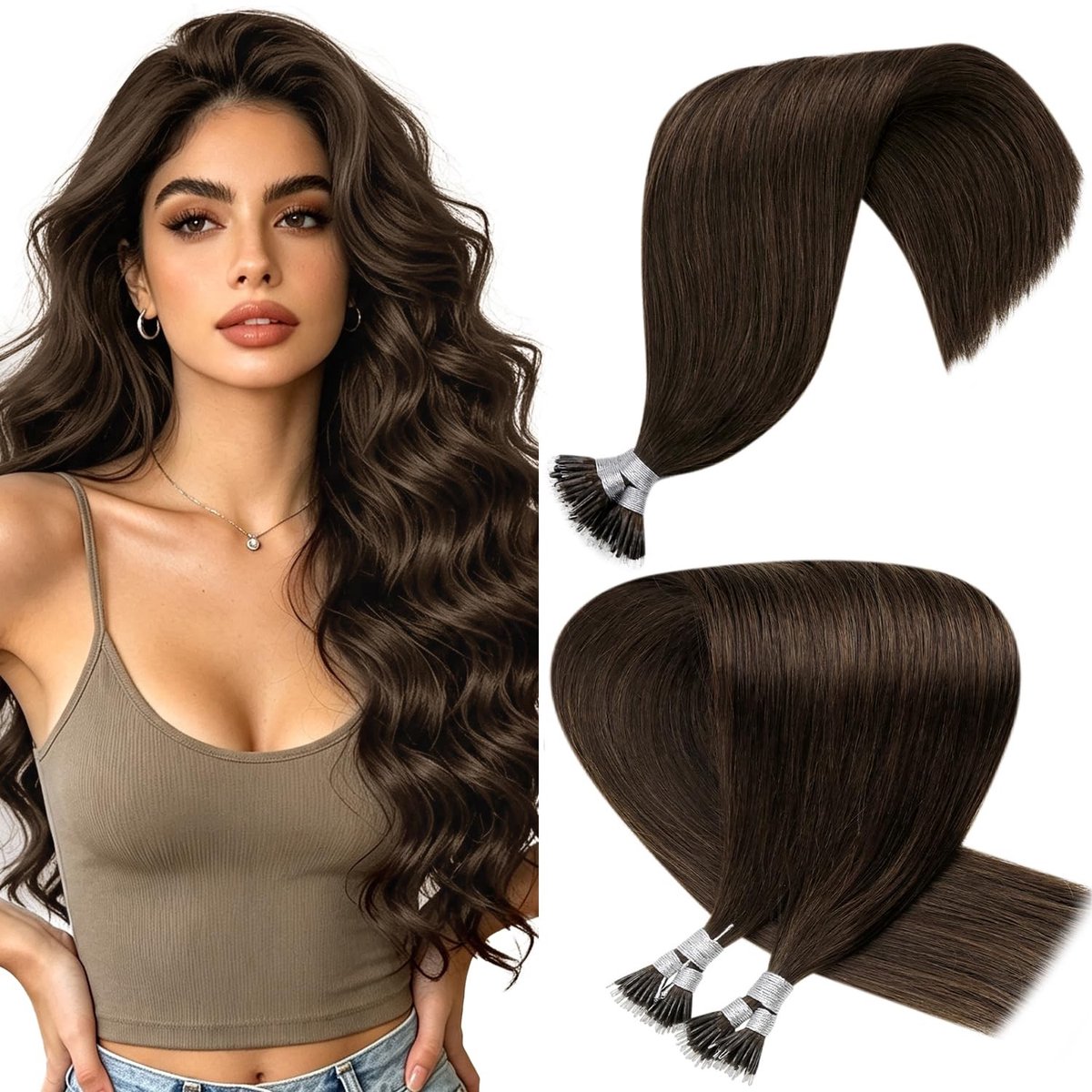 Solidchoice - Nanoring Haarextensions 55cm Bruin 50g Remy Haar