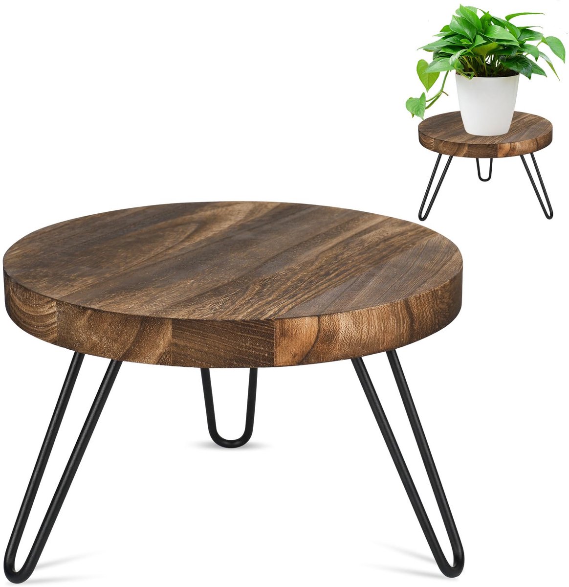 Famanu – Houten plantenstandaard, bloemenstandaard rond met hoge belasting, bloemenkruk met 3 poten, decoratieve kruk voor binnen en buiten, perfect voor het tentoonstellen van uw favoriete planten