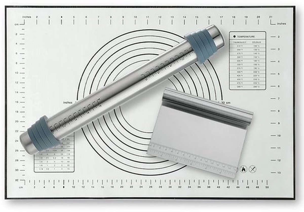 Deegroller Verstelbaar - Deegschraper - Siliconen Bakmat - Roestvrij Staal - Kookgereedschap - 42x4,5cm