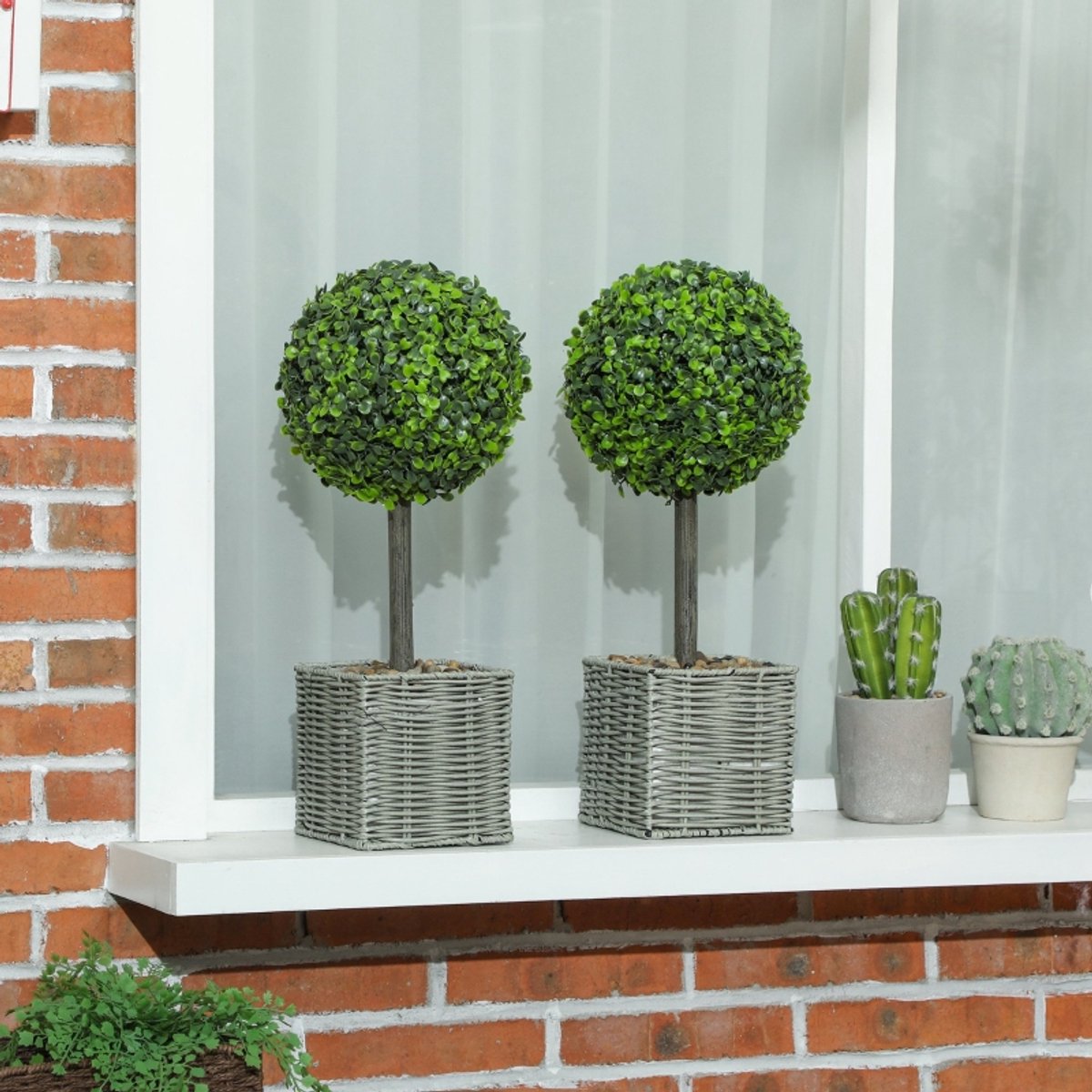 Kunstplant - 2 Delig - UV Bestendige Kunstbuxusbollen In Pot - 50 Cm - Kunststof - Groen - Voor Binnen En Buiten - Onderhoudsarm