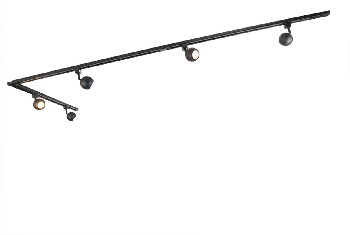 Qazqa moderne railsysteem verlichting, railverlichting set - Iconic Gissi - zwart, 5-lichts, 286cm, ideaal als keuken en lamp woonkamer