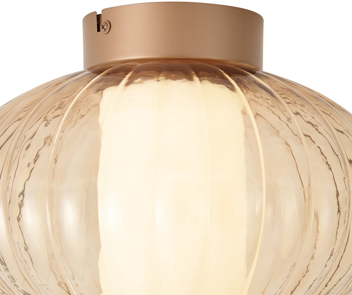 Qazqa led design plafondlamp - Margherite - messing, goud met amberglas, vintage, dimbaar, 28cm, ideaal als hal, slaapkamer en woonkamer lamp