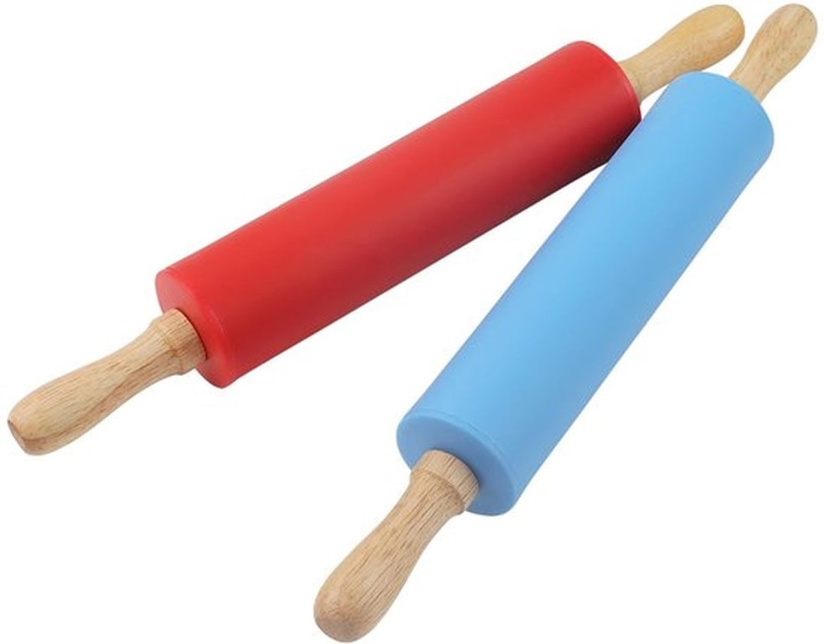 Deegroller Antiaanbak - Set van 4 - Siliconen met Houten Handvat - Ideaal voor Gebak/Pizza - Duurzaam en Makkelijk Schoon te Maken - Bakgereedschap