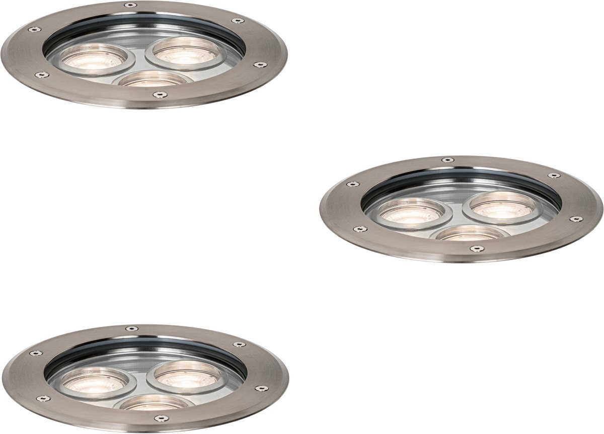 Qazqa moderne grondspot voor in de tuin - 107629 - zilver, max. 35W, geschikt voor led, 19.8cm, IP65, rond, 3-lichts, in set van 3.