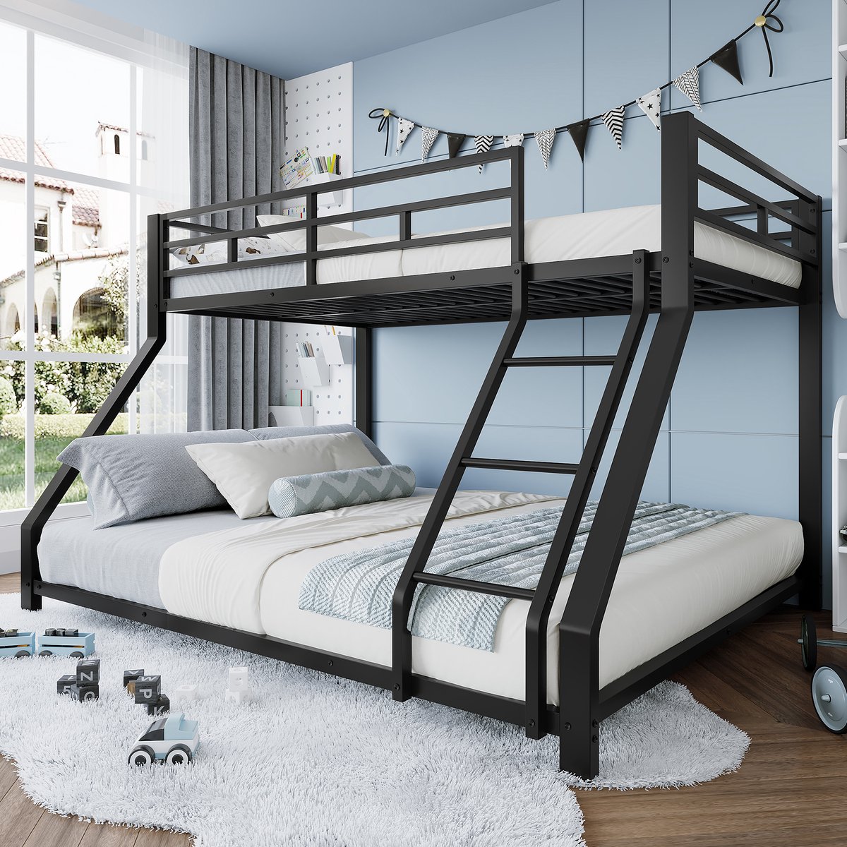 MODFU - Stapelbed - Metaal - Zwart - 90x200 Cm 140x200 Cm - Ladder - Valbeveiliging