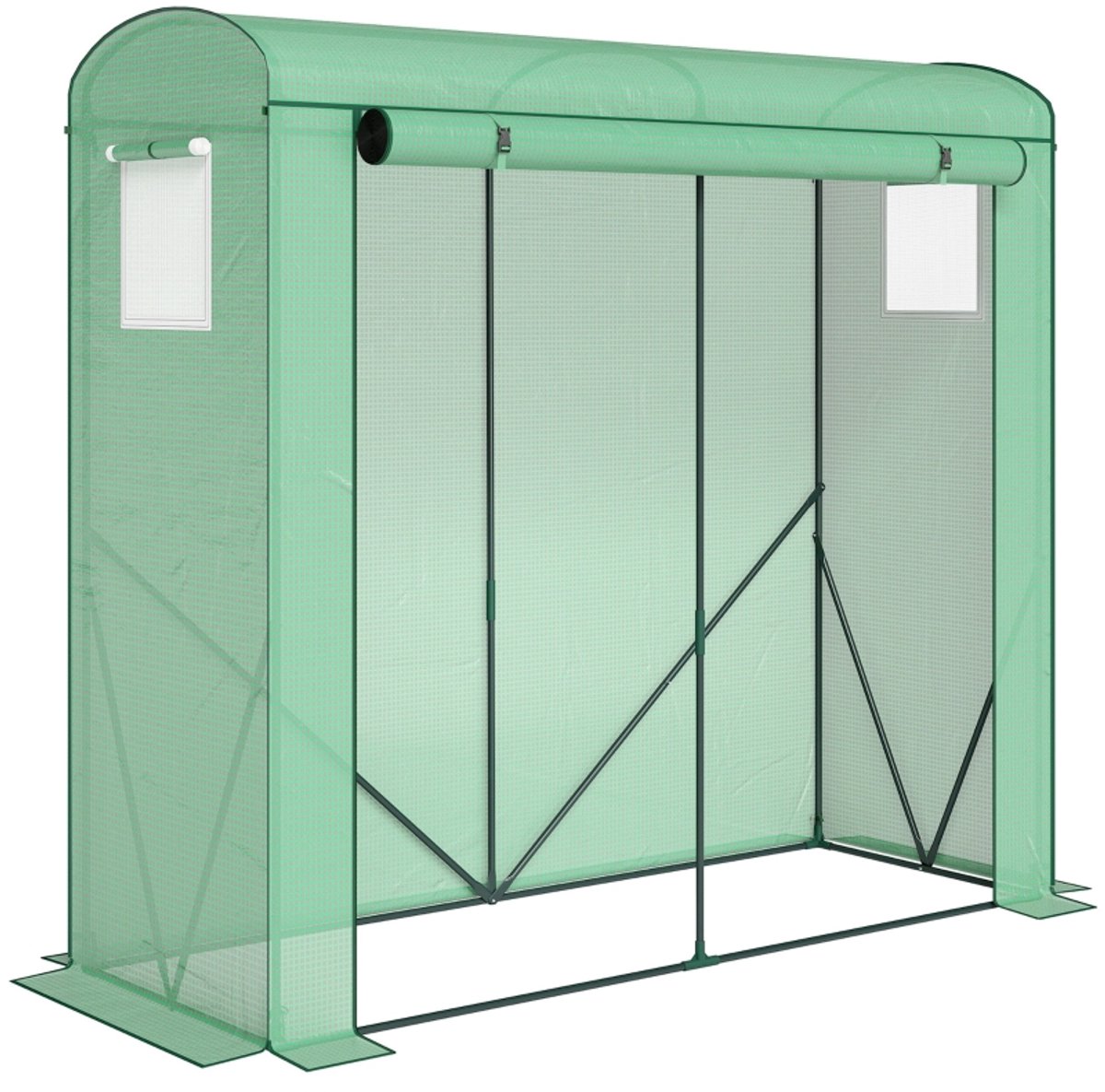 Foliekas - Met Ramen En Oproldeur - Voor De Tuin - Staal - Groen - 200 X 75 X 188Cm