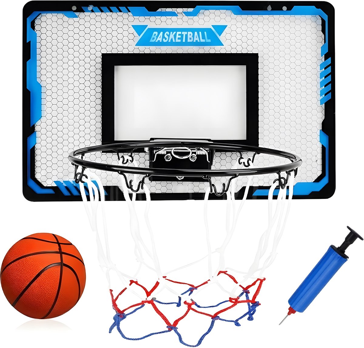 Kinderbasketbalring-Basketbalhoop met Bord-Zonder Boren-Ruimtebesparend en Leuk Speelgoed-voor Binnen Buiten en Speelkamer-Blauw-40x26cm