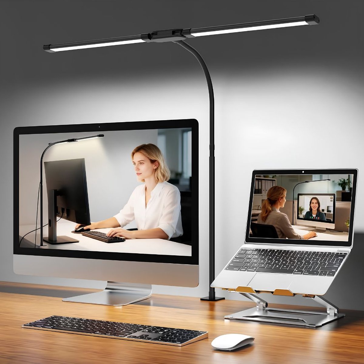 LNMsolutions® Bureaulamp - Bureaulamp LED - Bedlamp - Zwart - 61cm x 8cm x 61cm