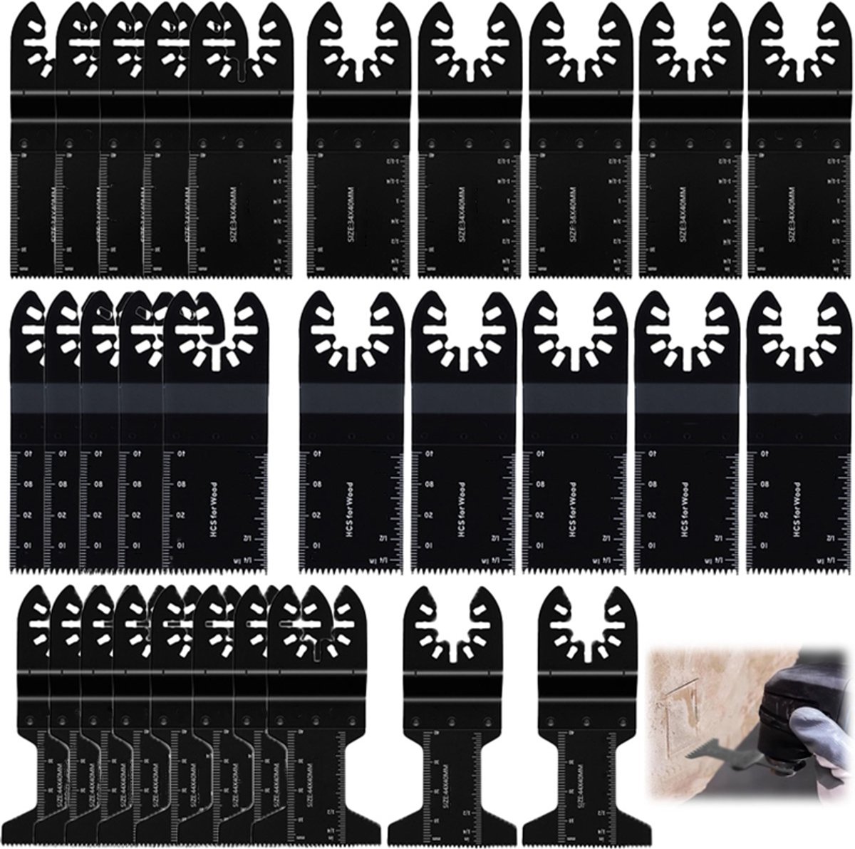 OUYLAF 30 stuks - Multitool zaagbladen set - Multitool zaagblad universele aansluiting - Invalzaagblad set voor multitool aansluiting - Universeel multitool blad - 34mm+44mm - Zaagbladen voor hout multitool - Multitool accessoire zaagbladen set