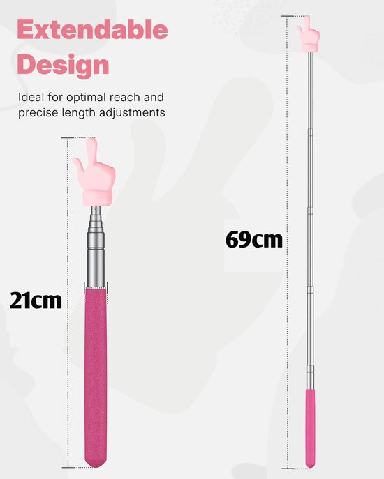 2 Stuks Telescopische Aanwijzer - Mini Uitschuifbare Vinger Aanwijzer voor Klaslokaal - Verlengbare Hand Aanwijzer - Klaslokaal Aanwijzer voor Basisonderwijs & Kleuterschool - Tot 69 cm - Roze — afbeelding 3