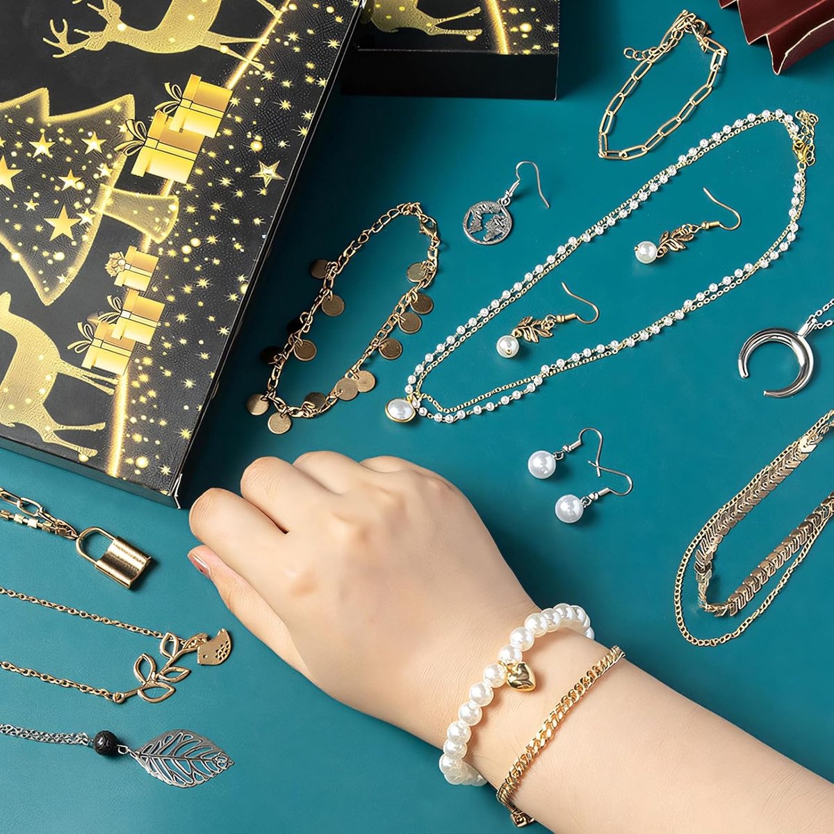 24-Daags Sieraden Adventskalender 2025 voor Dames - Met 24 Verrassingen en Beauty Cadeaus - Unieke Kerstkalender met Modeaccessoires en Cosmetica – foto 2