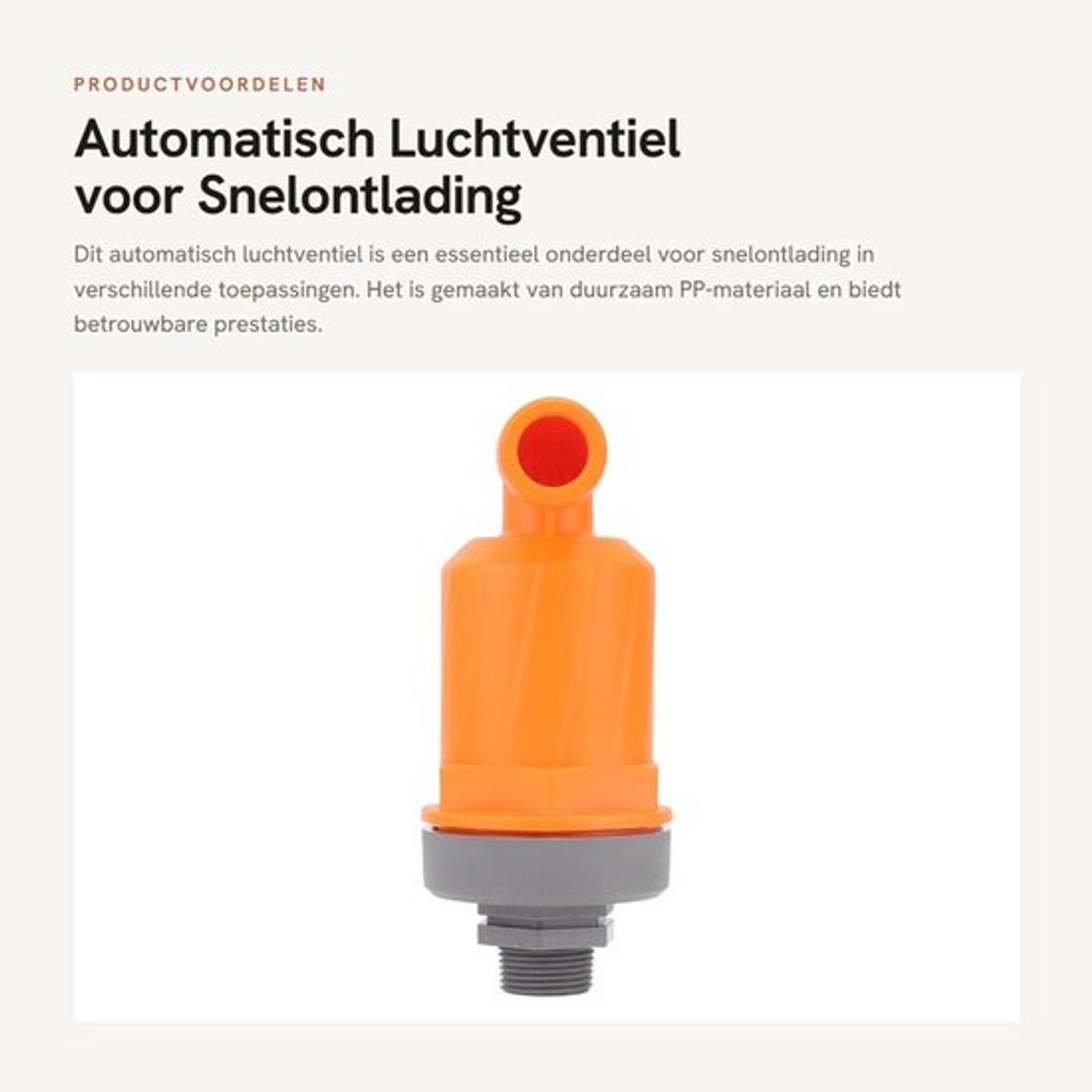 Luchtventiel Automatisch - PP-Materiaal - Sneluitlaattype - Model 6632A - Oranje - Duurzaam - Ventiel
