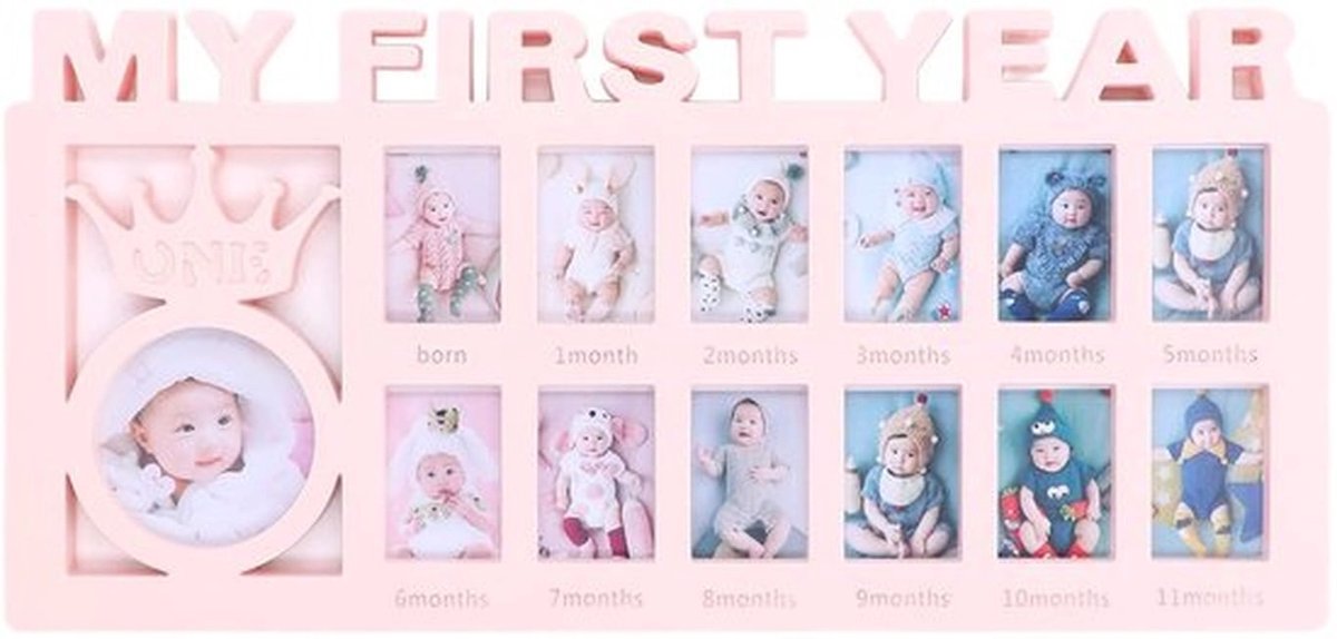 Fotolijst Baby's Eerste Jaar - Mijlpaal Fotolijst - 12 Maanden Fotolijst - Baby Fotolijst - Collage Fotolijst - Aandenken voor Nieuwe Ouders - Babyfotolijst