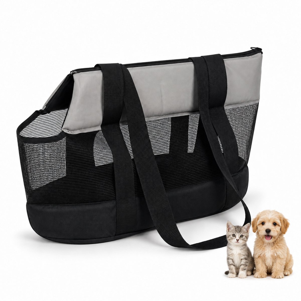 Hondenrugzak - Katten Draagtas - Tot 5 Kg - 45*22*26cm - Antiverliesriem - Ademend Mesh - Voor Mini Huisdieren - Zwart