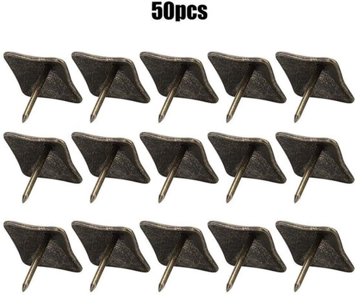 Kopspijkers Antiek Messing - 50 Stuks - Groothoofdige Nagels - Meubels Bekleding - 19mm x 20mm - Scherpe Punten - Meubelspijkers