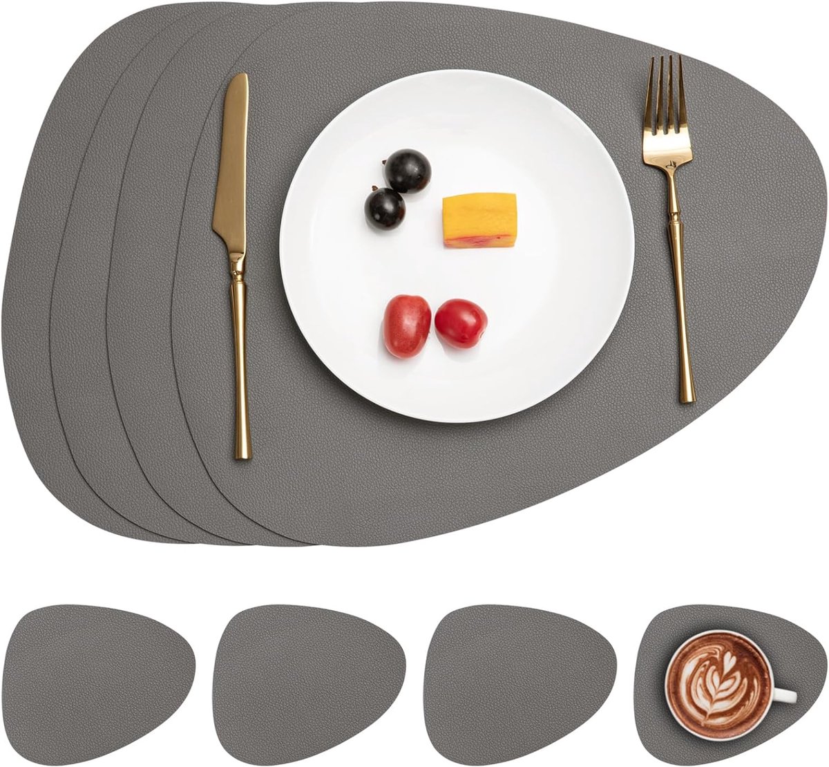 OKWISH Placemat – Dubbelzijdig En Waterafstotend – Voor Eettafel, Keuken En Bureau – 34 X 41 Cm – Kunstleer – Zwart
