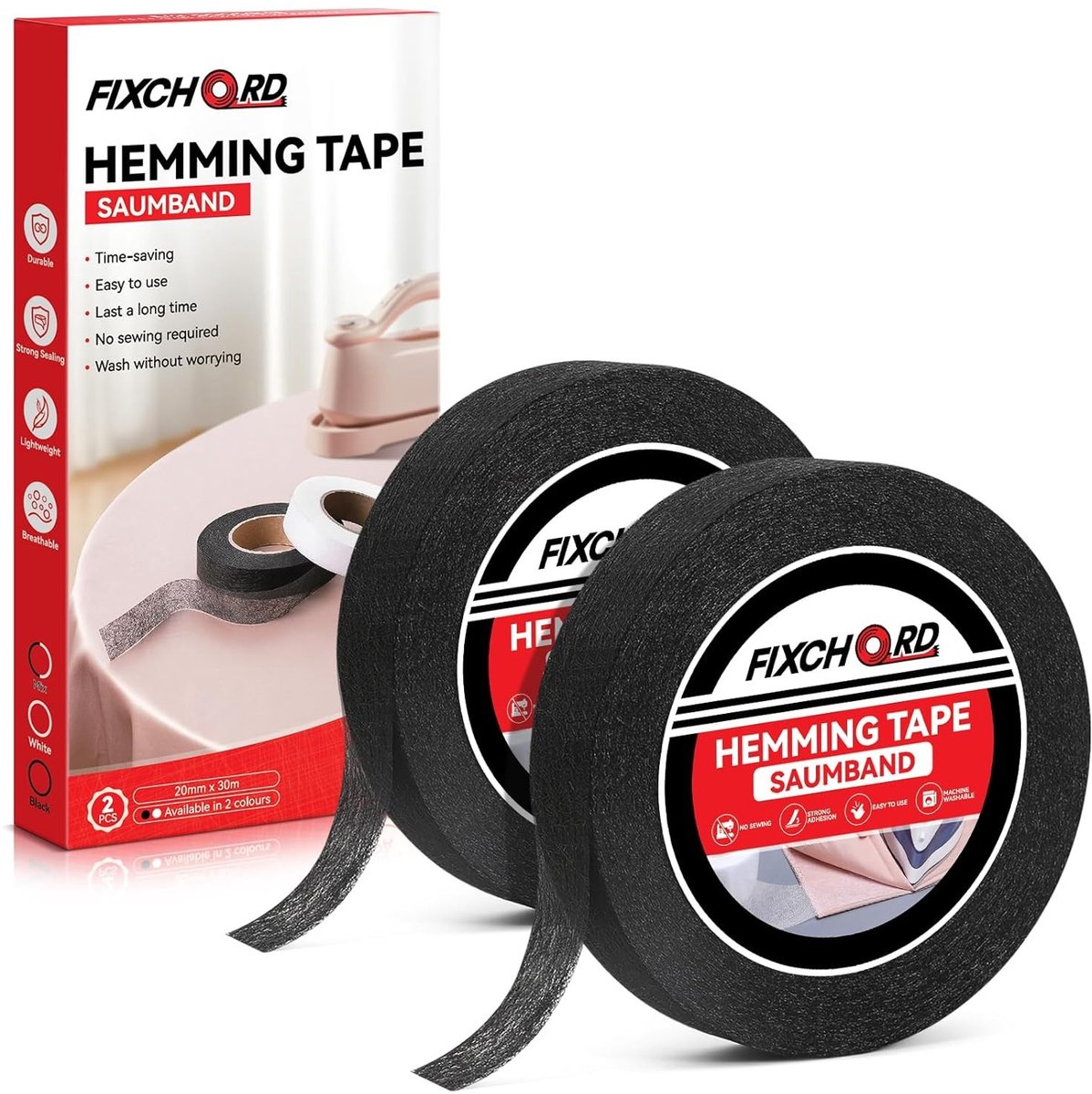 Strijkband - Zwart - 30 m x 20 mm - Extra Sterke Lijmbare Zoomband voor Kleding en DIY