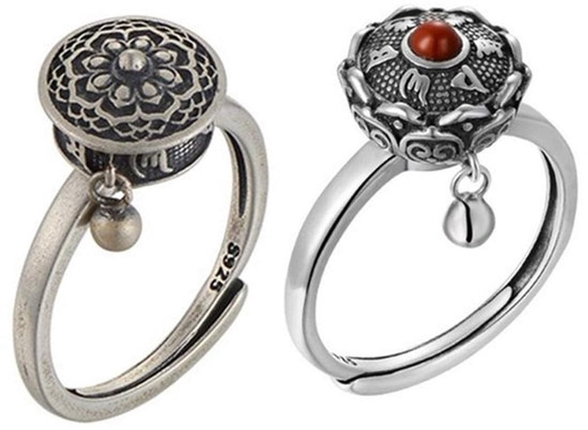 Draairingen verstelbaar - Messing ring - Lotusboeddhisme - Nikkelvrij/hypoallergeen - Set van 2 - Antiek design - Geluksring