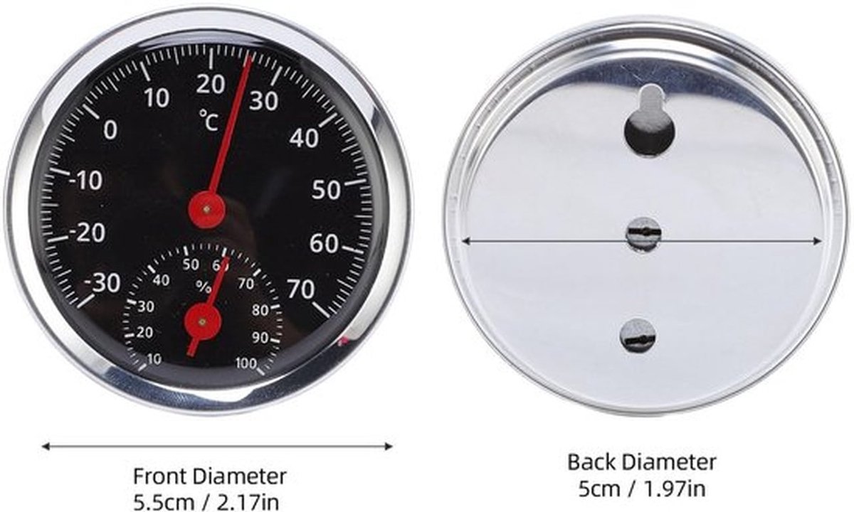 Mechanische Thermometer Hygrometer voor Binnen en Auto, Analoge Weergave